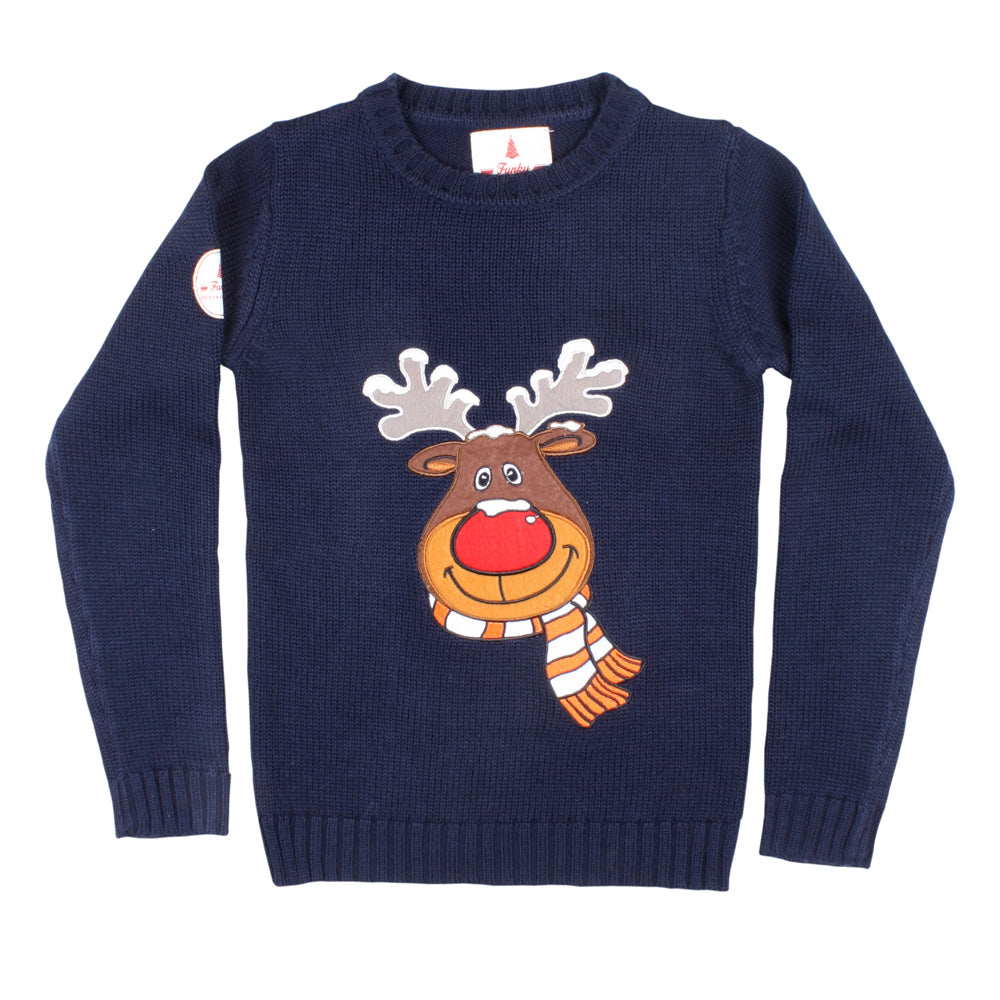 Kids Rudolph Christmas Jumper in Navy