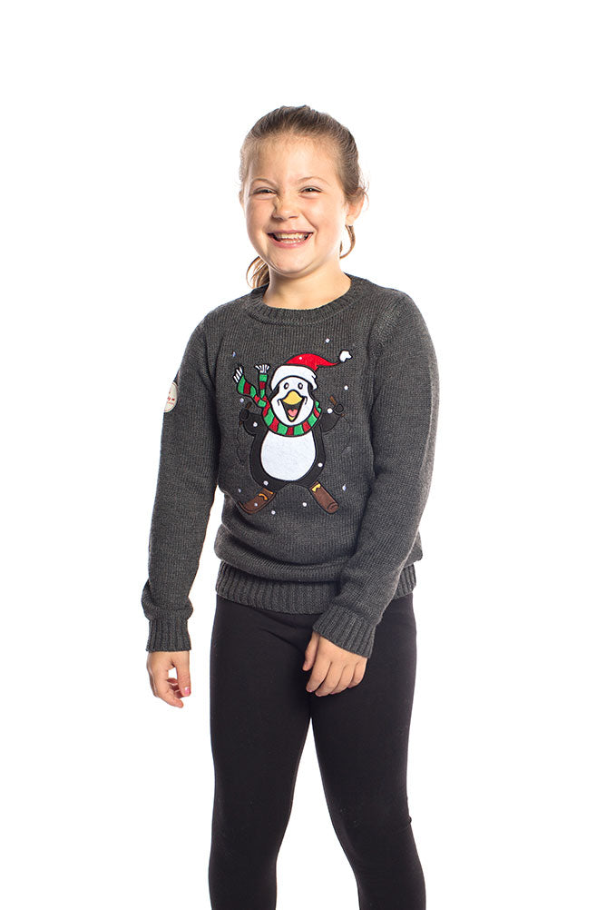 Kids Skiing Pengiun Christmas Jumper