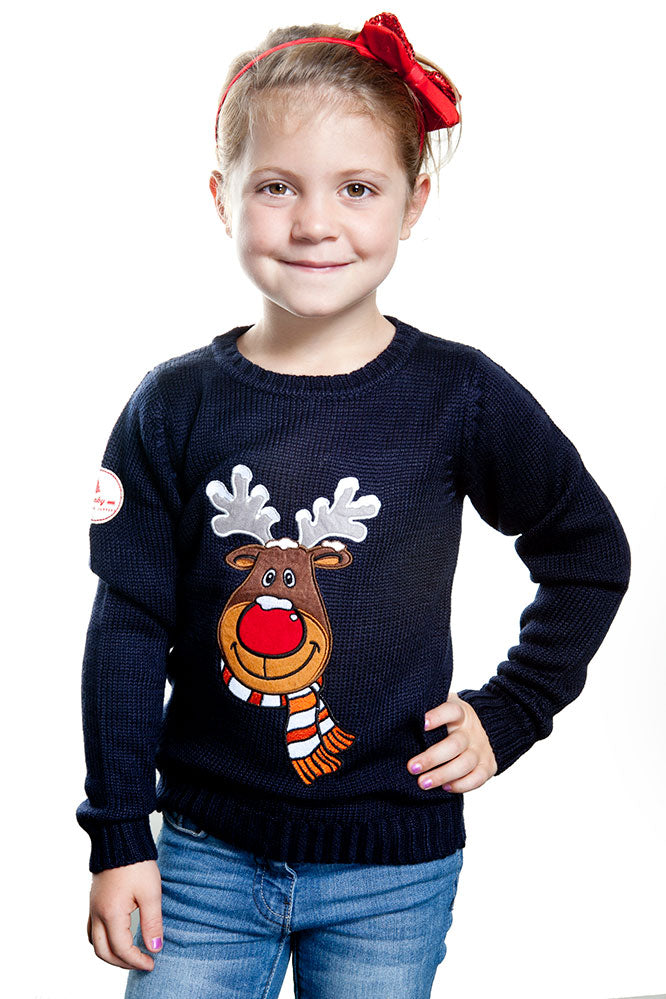 Kids Rudolph Christmas Jumper in Navy